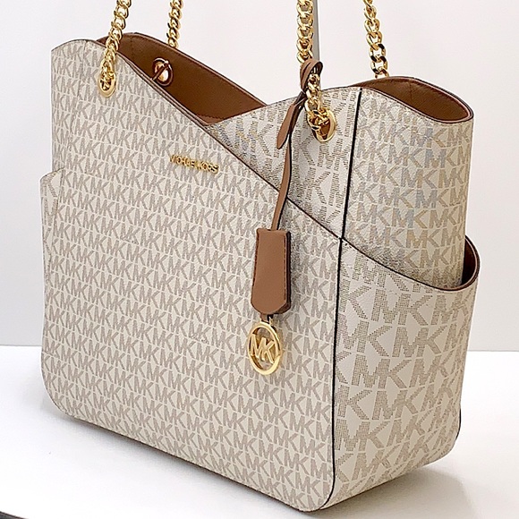 MICHAEL KORS LARGE X CHAIN SHOULDER TOTE VANILLA SIGNATURE - Picture 5 of 16